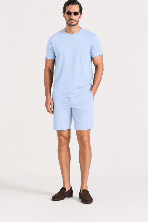 Amaro Vello Baby Blue Tee & Shorts Set on model