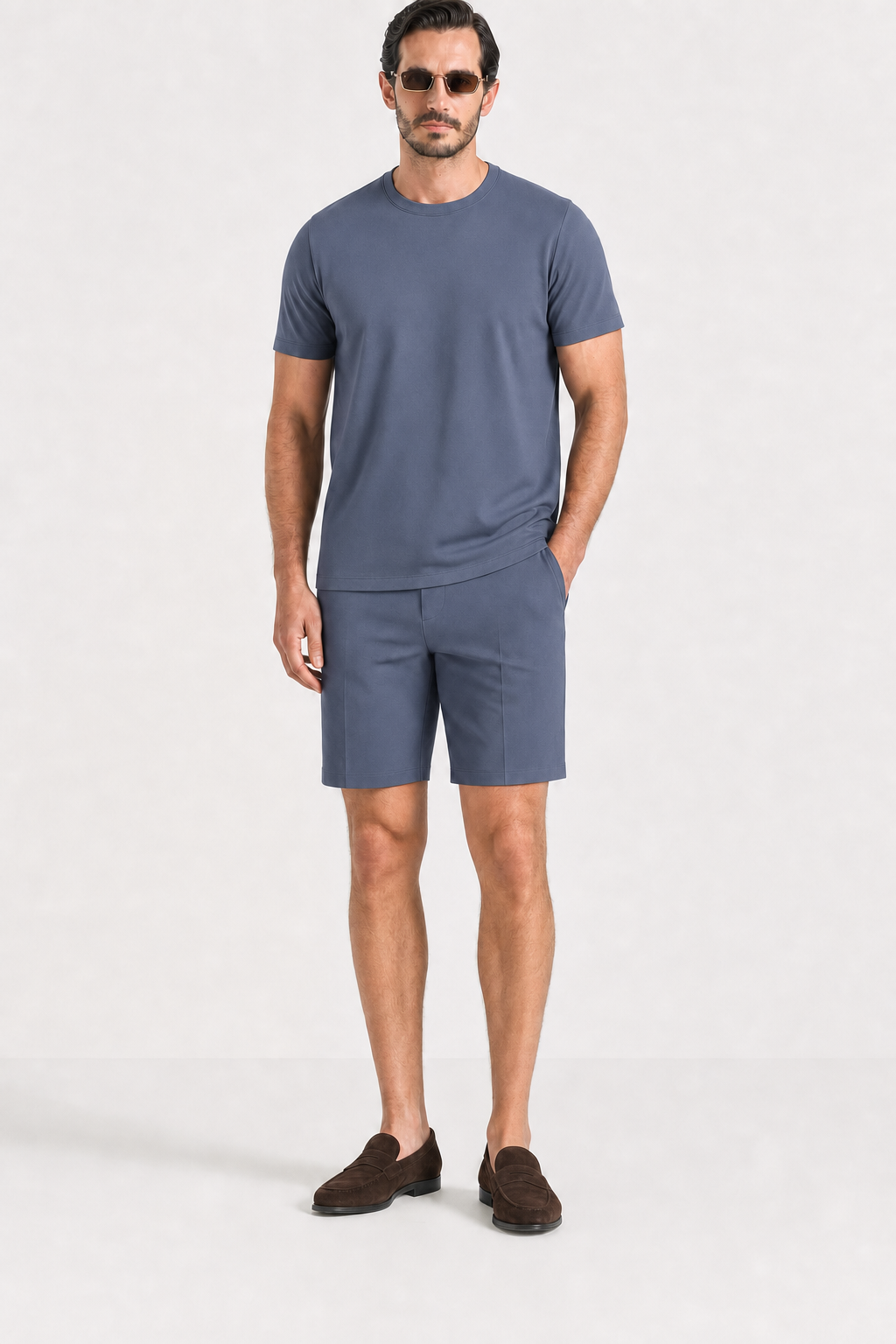 Amaro Vello Cloud Blue Tee & Shorts Set on model