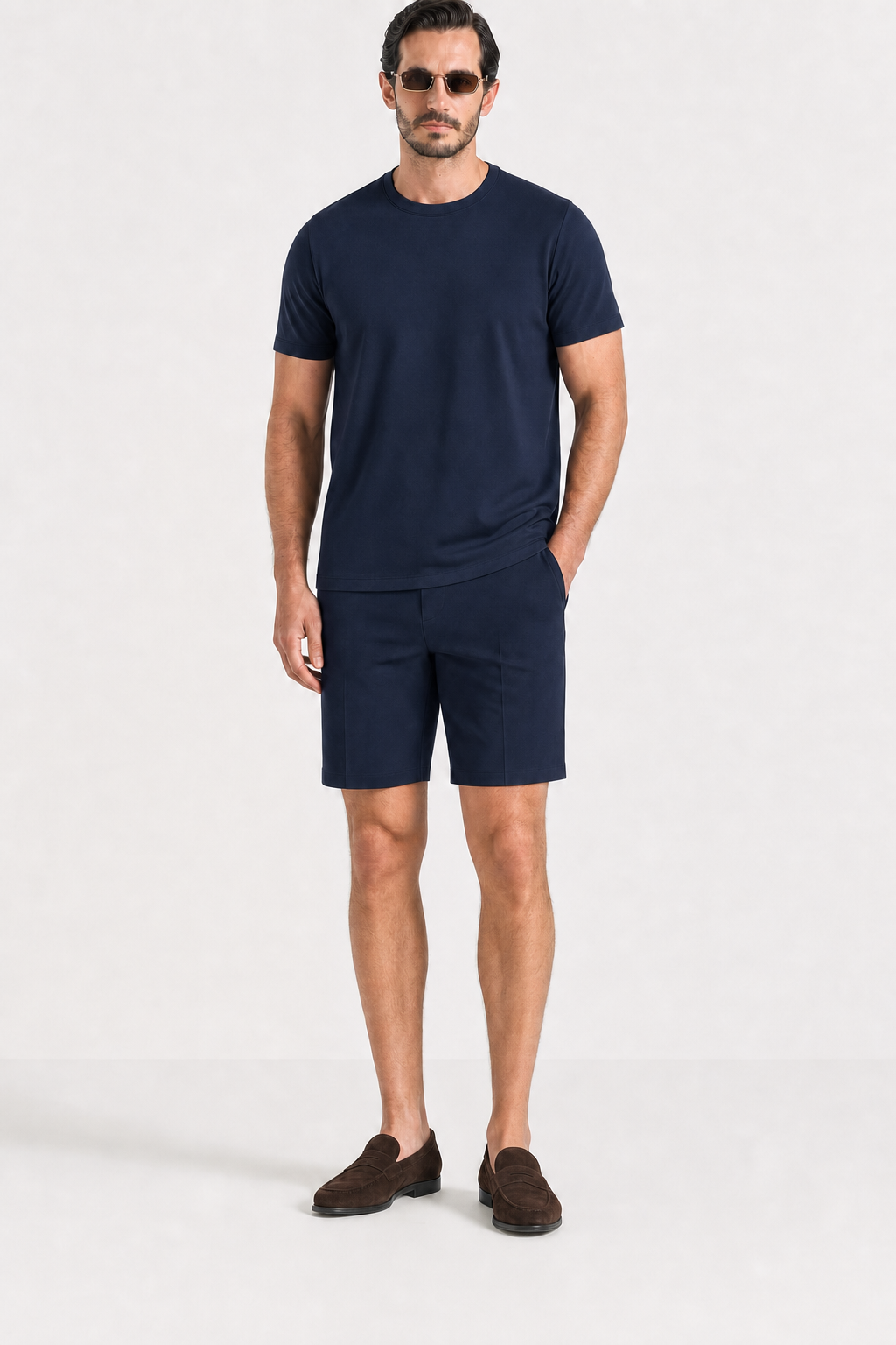 Amaro Vello Navy Tee & Shorts Set on model